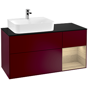 Villeroy und Boch Finion Waschtischunterschrank G152PCHB 120cm, Abdeckplatte black matt, Emotion, Regal links Oak Veneer, Peony Matt