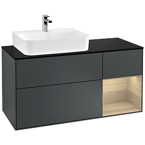 Villeroy und Boch Finion Waschtischunterschrank G152PCHG 120cm, Abdeckplatte black matt, Emotion, Regal links Oak Veneer, Midnight Blue Matt Lacquer