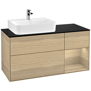 Villeroy und Boch Finion Waschtischunterschrank G152PCPC 120cm, Abdeckplatte black matt, Emotion, Regal links Oak Veneer, Oak Veneer