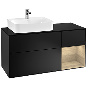 Villeroy und Boch Finion Waschtischunterschrank G152PCPD 120cm, Abdeckplatte black matt, Emotion, Regal links Oak Veneer, Black matt lacquer