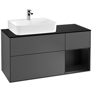 Villeroy und Boch Finion Waschtischunterschrank G152PDGK 120cm, Abdeckplatte black matt, Emotion, Regal links Black matt lacquer, Anthracite matt