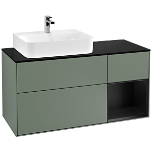 Villeroy und Boch Finion Waschtischunterschrank G152PDGM 120cm, Abdeckplatte black matt, Emotion, Regal links Black matt lacquer, Olive Matt Lacquer