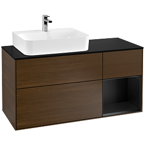 Villeroy und Boch Finion Waschtischunterschrank G152PDGN 120cm, Abdeckplatte black matt, Emotion, Regal links Black matt lacquer, Walnut veneer