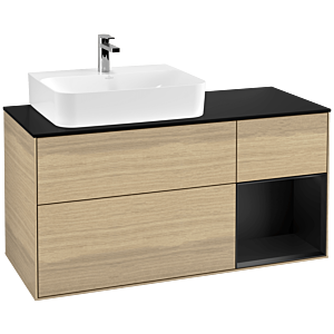 Villeroy und Boch Finion Waschtischunterschrank G152PDPC 120cm, Abdeckplatte black matt, Emotion, Regal links Black matt lacquer, Oak Veneer