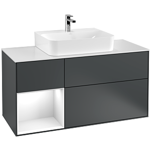 Villeroy und Boch Finion Waschtischunterschrank G161GFHG 120cm, Abdeckplatte white matt, Emotion, Regal links Glossy white lacquer, Midnight Blue Matt Lacquer