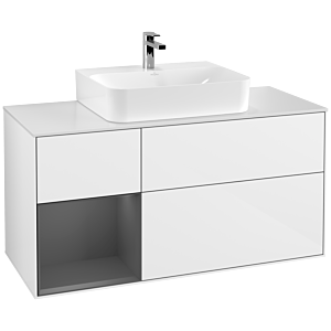 Villeroy et Boch Finion Villeroy et Boch G161GKGF 120cm, plaque de recouvrement blanc mat, Emotion, étagère gauche Anthracite mat, Laque blanc brillant
