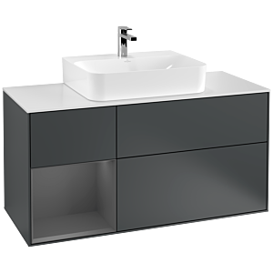 Villeroy und Boch Finion Waschtischunterschrank G161GKHG 120cm, Abdeckplatte white matt, Emotion, Regal links Anthracite matt, Midnight Blue Matt Lacquer
