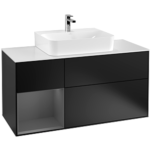 Villeroy und Boch Finion Waschtischunterschrank G161GKPD 120cm, Abdeckplatte white matt, Emotion, Regal links Anthracite matt, Black matt lacquer