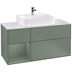 Villeroy und Boch Finion Waschtischunterschrank G161GMGM 120cm, Abdeckplatte white matt, Emotion, Regal links Olive Matt Lacquer, Olive Matt Lacquer