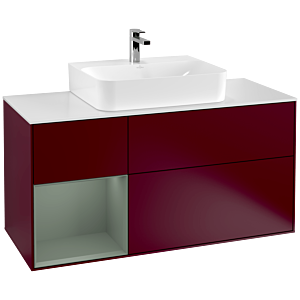 Villeroy und Boch Finion Waschtischunterschrank G161GMHB 120cm, Abdeckplatte white matt, Emotion, Regal links Olive Matt Lacquer, Peony Matt