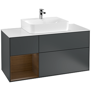 Villeroy and Boch Finion Villeroy and Boch Finion G161GNHG 120cm, cover plate white matt, Emotion, shelf left Walnut veneer, Midnight Blue Matt Lacquer