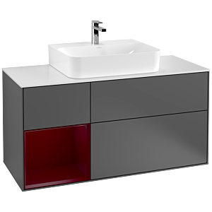 Villeroy und Boch Finion Waschtischunterschrank G161HBGK 120cm, Abdeckplatte white matt, Emotion, Regal links Peony, Anthracite matt