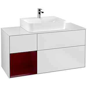 Villeroy et Boch Finion Villeroy et Boch G161HBMT 120cm, plaque de finition blanc mat, Emotion, étagère à gauche Peony , laqué blanc mat
