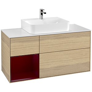 Villeroy und Boch Finion Waschtischunterschrank G161HBPC 120cm, Abdeckplatte white matt, Emotion, Regal links Peony, Oak Veneer