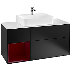 Villeroy et Boch Finion Villeroy et Boch G161HBPD 120cm, plaque de finition blanc mat, Emotion, étagère à gauche Peony , laqué noir mat