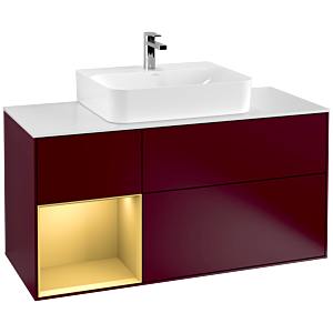 Villeroy und Boch Finion Waschtischunterschrank G161HFHB 120cm, Abdeckplatte white matt, Emotion, Regal links Gold matt, Peony Matt