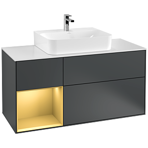 Villeroy und Boch Finion Waschtischunterschrank G161HFHG 120cm, Abdeckplatte white matt, Emotion, Regal links Gold matt, Midnight Blue Matt Lacquer