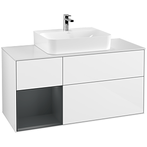 Villeroy und Boch Finion Waschtischunterschrank G161HGGF 120cm, Abdeckplatte white matt, Emotion, Regal links Midnight Blue Matt Lacquer, Glossy white lacquer