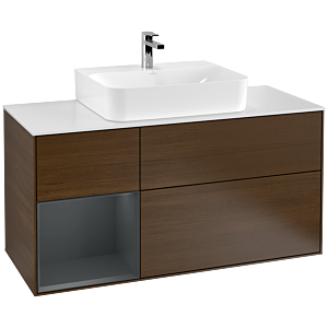 Villeroy and Boch Finion Villeroy and Boch Finion G161HGGN 120cm, cover plate matt white, Emotion, shelf on the left Midnight Blue Matt Lacquer , Walnut veneer