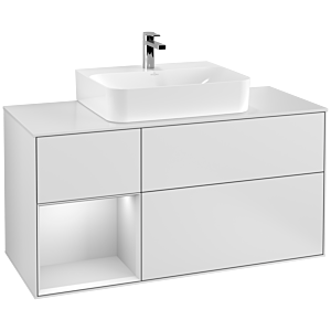 Villeroy und Boch Finion Waschtischunterschrank G161MTMT 120cm, Abdeckplatte white matt, Emotion, Regal links White matt lacquer, White matt lacquer