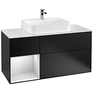 Villeroy und Boch Finion Waschtischunterschrank G161MTPD 120cm, Abdeckplatte white matt, Emotion, Regal links White matt lacquer, Black matt lacquer