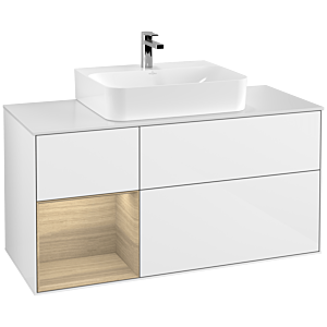 Villeroy and Boch Finion Villeroy and Boch Finion G161PCGF 120cm, cover plate matt white, Emotion, shelf on the left Oak Veneer , glossy white lacquer