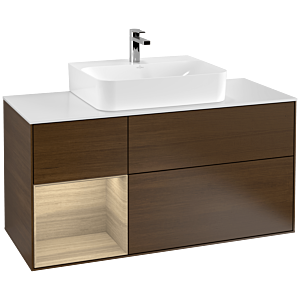 Villeroy und Boch Finion Waschtischunterschrank G161PCGN 120cm, Abdeckplatte white matt, Emotion, Regal links Oak Veneer, Walnut veneer