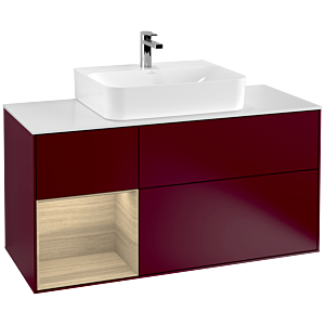 Villeroy und Boch Finion Waschtischunterschrank G161PCHB 120cm, Abdeckplatte white matt, Emotion, Regal links Oak Veneer, Peony Matt