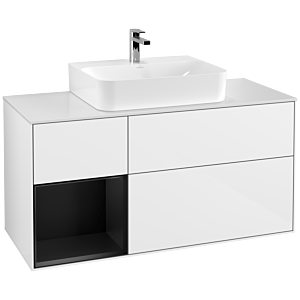 Villeroy und Boch Finion Waschtischunterschrank G161PDGF 120cm, Abdeckplatte white matt, Emotion, Regal links Black matt lacquer, Glossy white lacquer