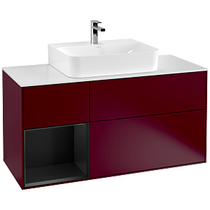 Villeroy und Boch Finion Waschtischunterschrank G161PDHB 120cm, Abdeckplatte white matt, Emotion, Regal links Black matt lacquer, Peony Matt