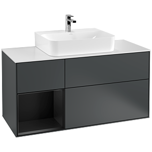 Villeroy und Boch Finion Waschtischunterschrank G161PDHG 120cm, Abdeckplatte white matt, Emotion, Regal links Black matt lacquer, Midnight Blue Matt Lacquer