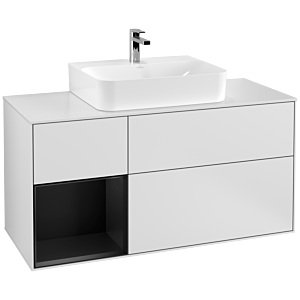 Villeroy und Boch Finion Waschtischunterschrank G161PDMT 120cm, Abdeckplatte white matt, Emotion, Regal links Black matt lacquer, White matt lacquer