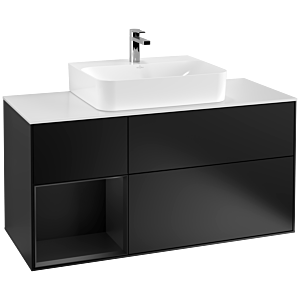 Villeroy und Boch Finion Waschtischunterschrank G161PDPD 120cm, Abdeckplatte white matt, Emotion, Regal links Black matt lacquer, Black matt lacquer