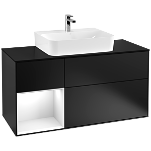 Villeroy and Boch Finion Villeroy and Boch Finion G162GFPD 120cm, cover plate black matt, Emotion, shelf left glossy white lacquer, black matt lacquer