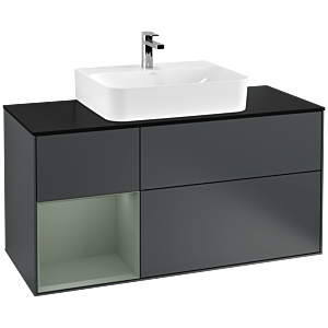 Villeroy und Boch Finion Waschtischunterschrank G162GMHG 120cm, Abdeckplatte black matt, Emotion, Regal links Olive Matt Lacquer, Midnight Blue Matt Lacquer