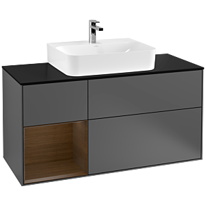 Villeroy et Boch Finion Villeroy et Boch G162GNGK 120cm, plaque de finition noir mat, Emotion, étagère gauche placage noyer, Anthracite mat
