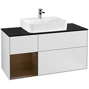 Villeroy et Boch Finion Villeroy et Boch G162GNMT 120cm, plaque de finition noir mat, émotion, étagère gauche placage noyer, laqué blanc mat