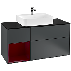 Villeroy und Boch Finion Waschtischunterschrank G162HBHG 120cm, Abdeckplatte black matt, Emotion, Regal links Peony, Midnight Blue Matt Lacquer