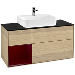 Villeroy und Boch Finion Waschtischunterschrank G162HBPC 120cm, Abdeckplatte black matt, Emotion, Regal links Peony, Oak Veneer