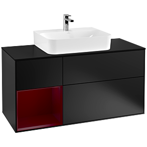 Villeroy et Boch Finion Villeroy et Boch G162HBPD 120cm, plaque de finition noir mat, Emotion, étagère à gauche Peony , laqué noir mat
