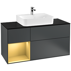 Villeroy und Boch Finion Waschtischunterschrank G162HFHG 120cm, Abdeckplatte black matt, Emotion, Regal links Gold matt, Midnight Blue Matt Lacquer