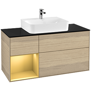 Villeroy et Boch Finion Villeroy et Boch G162HFPC 120cm, plaque de finition noir mat, Emotion, étagère gauche or mat, Oak Veneer