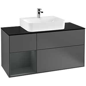 Villeroy und Boch Finion Waschtischunterschrank G162HGGK 120cm, Abdeckplatte black matt, Emotion, Regal links Midnight Blue Matt Lacquer, Anthracite matt