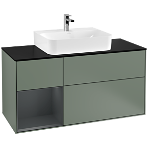 Villeroy et Boch Finion Villeroy et Boch G162HGGM 120cm, plaque de finition noir mat, Emotion, étagère à gauche Midnight Blue Matt Lacquer , Olive Matt Lacquer