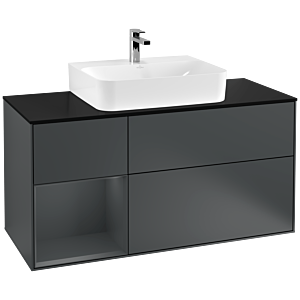 Villeroy und Boch Finion Waschtischunterschrank G162HGHG 120cm, Abdeckplatte black matt, Emotion, Regal links Midnight Blue Matt Lacquer, Midnight Blue Matt Lacquer