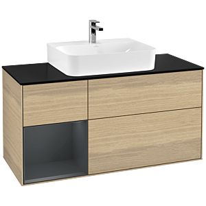 Villeroy et Boch Finion Villeroy et Boch G162HGPC 120cm, plaque de finition noir mat, Emotion, étagère à gauche Midnight Blue Matt Lacquer , Oak Veneer