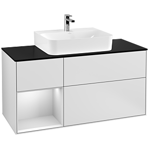 Villeroy et Boch Finion Villeroy et Boch G162MTMT 120cm, plaque de finition noir mat, Emotion, étagère gauche laqué blanc mat, laqué blanc mat