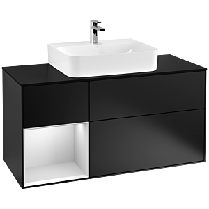 Villeroy et Boch Finion Villeroy et Boch G162MTPD 120cm, plaque de finition noir mat, Emotion, étagère gauche laqué blanc mat, laqué noir mat