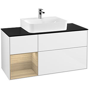 Villeroy et Boch Finion Villeroy et Boch G162PCGF 120cm, plaque de finition noir mat, Emotion, étagère à gauche Oak Veneer , Laque blanc brillant