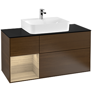 Villeroy und Boch Finion Waschtischunterschrank G162PCGN 120cm, Abdeckplatte black matt, Emotion, Regal links Oak Veneer, Walnut veneer